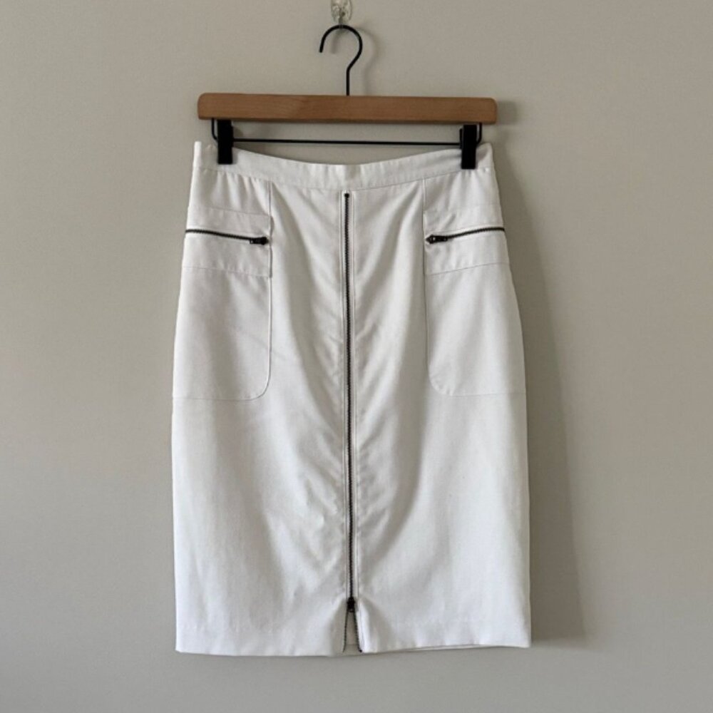 Moda International Pencil Skirt with Zipper Details in White Size 6
